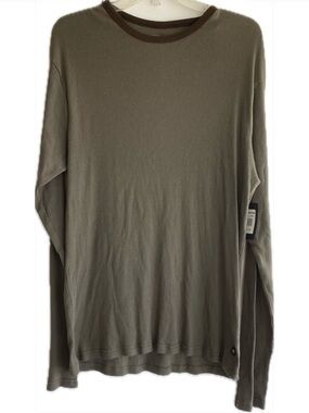 Lucky Brand 100% Cotton Ribbed Long Sleeve Tee M Olive Green Minimalist NWT